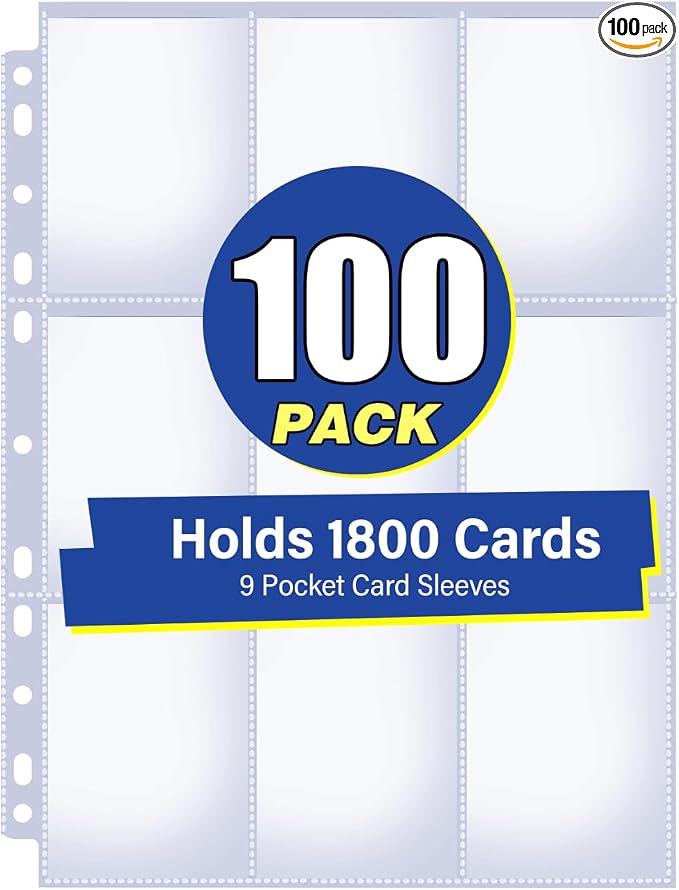 100 Pack 9 Pocket Card Sleeves Binder Sheets, Holds 1800 Cards, Trading Card by Unknown