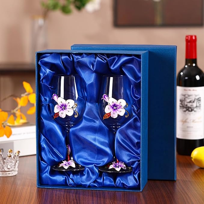 Simcat Handmade Painted Enamel Flower Glass Wine Glasses Transparent Refined - Image 6