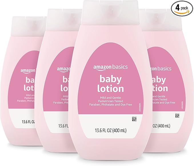 Amazon Basics Baby Lotion, Mild & Gentle, Lightly Scented, 13.6 Fl Oz (Pack of 4) (Previously Solimo)