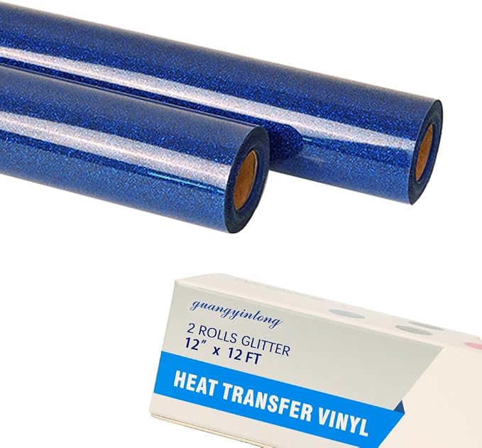 guangyintong Glitter Royal Blue Heat Transfer Vinyl HTV Rolls, 2 Rolls 12" x by guangyintong