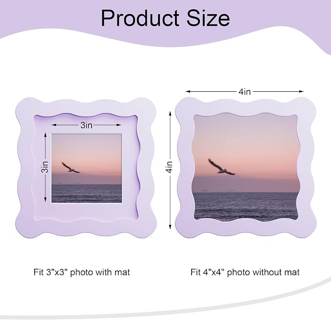 4x4 Picture Frame with Mat for 3x3, Wavy Edge Wooden Real Glass Photo Frame for - Image 3