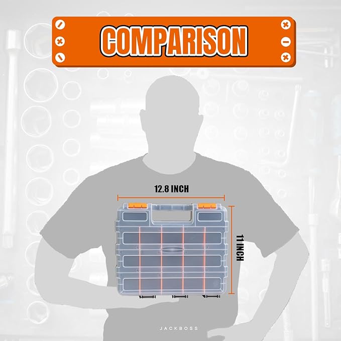 Jack Boss Tool Box with Transparent Lid, Double Side 34-Compartments Organizer - Image 5