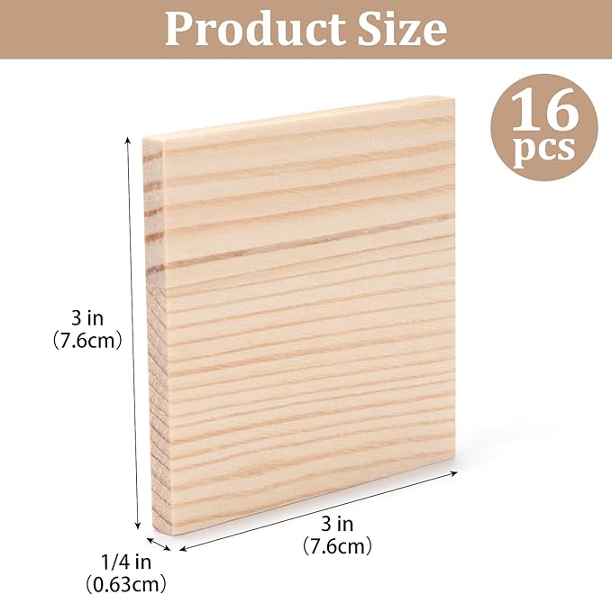 Wooden Blocks for Crafts, 1/4″ Thick 3″ X 3″ Wood Squares for Crafting - Image 3