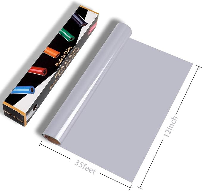 RENLITONG Glossy Grey HTV Vinyl 12" x 35ft Roll - Image 2