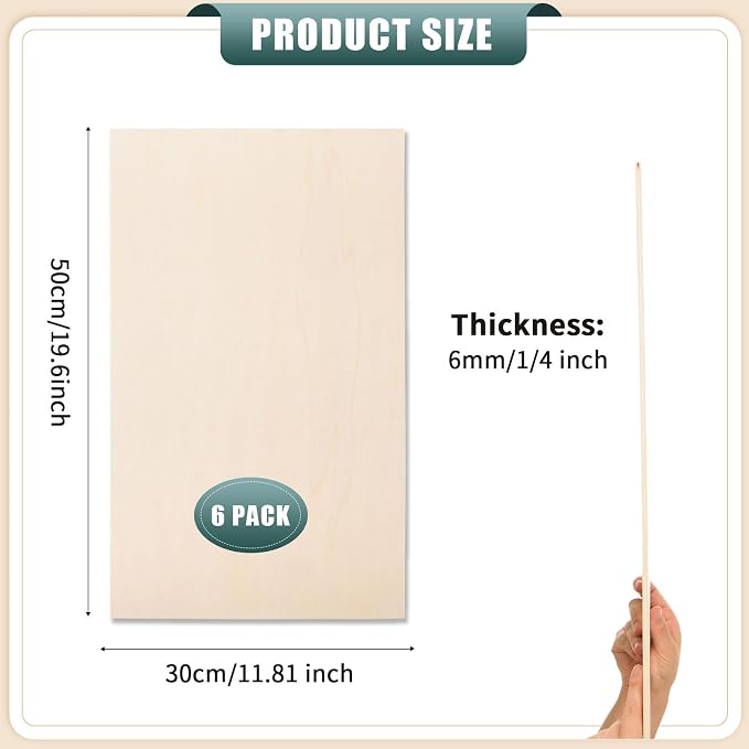 6 Pack 12 x 20 x 1/4 Inch-6mm Thick Basswood Sheets - Image 2