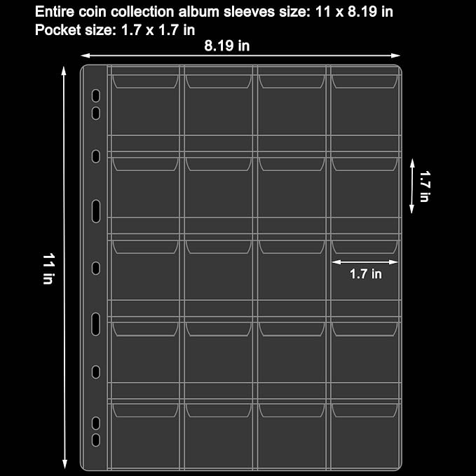 20 Pocket Coin Pages for Collectors, 10 Sheets Coins Sleeves Coin Holders Stamp - Image 3