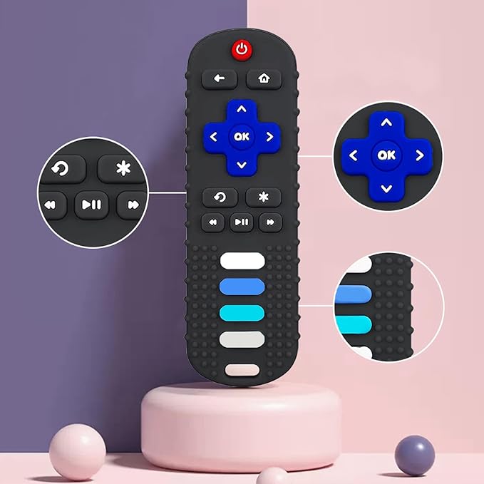 Silicone Baby Teething Toys for Babies 3 6 18 24 Months,Baby Silicone Chew Toys,Remote Control Shape Teething Toys,BPA Free (L-BlackBlue)