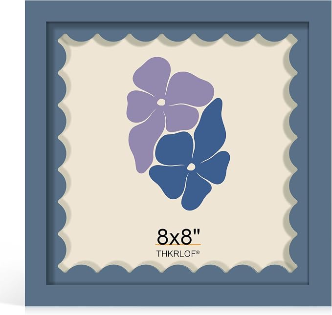 8x8 Picture Frame with Wavy Mat, Wooden Real Glass 8 x 8 Photo Frame by THKRLOF