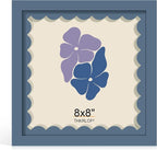 8x8 Picture Frame with Wavy Mat, Wooden Real Glass 8 x 8 Photo Frame by THKRLOF