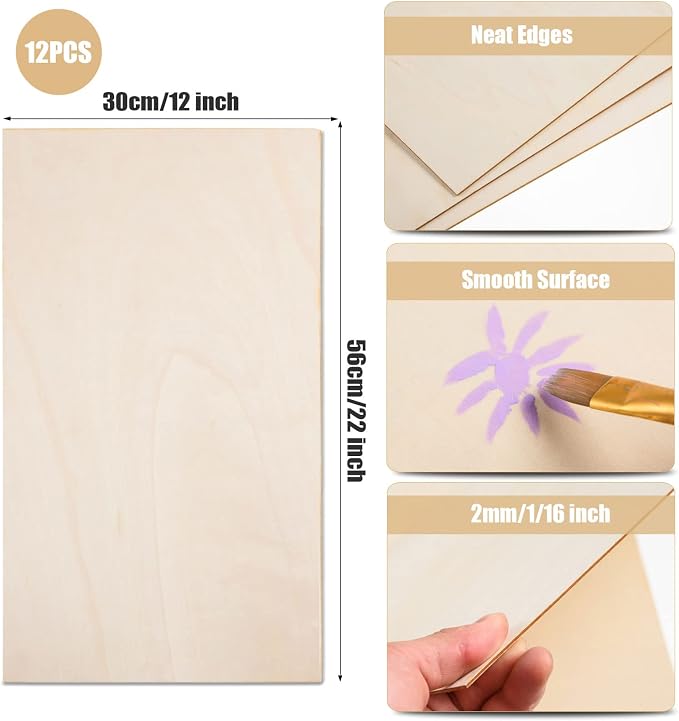 12 Pack 22 x 12 x 1/16 Inch-2 mm Thick Basswood Sheets - Image 2