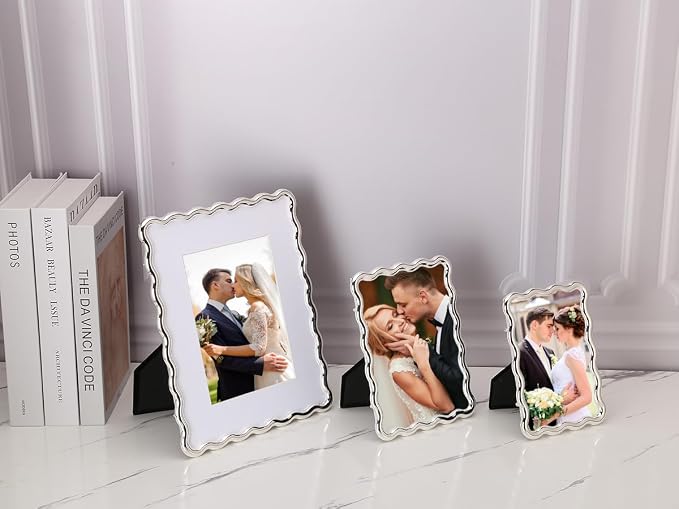 Silver 5x7'' Wave Design Photo Frame, High-End Heavy Duty Metal Picture Frames - Image 4
