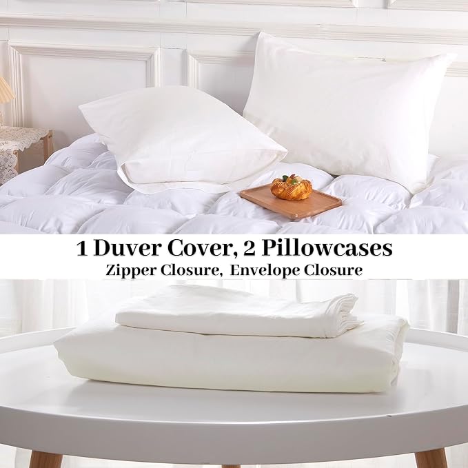 NEXHOME PRO Cotton Duvet Cover Queen Size White, Organic Natural Linen Feel - Image 9