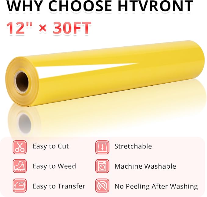 HTVRONT Yellow Heat Transfer Vinyl Roll, Iron on Vinyl - Image 4