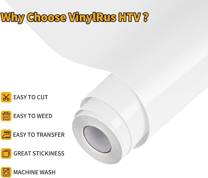 VinylRus Heat Transfer Vinyl-12” x 20ft White Iron on Vinyl Roll - Image 3