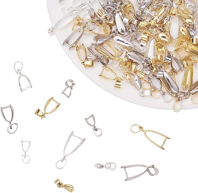 PH PandaHall 120 Pieces Brass Pinch Clip Bail Clasp Dangle Charm Bead Pendant by PHPandaHall