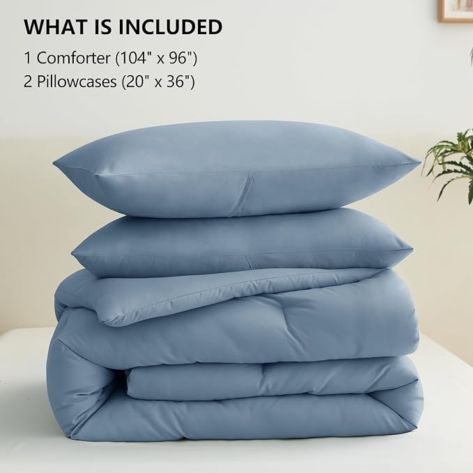 CozyLux California King Comforter Set Grayish Blue, 3 Pieces Cal King Solid - Image 6