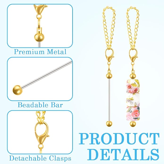 16PCS Beadable Keychain Bar Bulk, Metal Blank Beaded Keychain Bar - Image 4