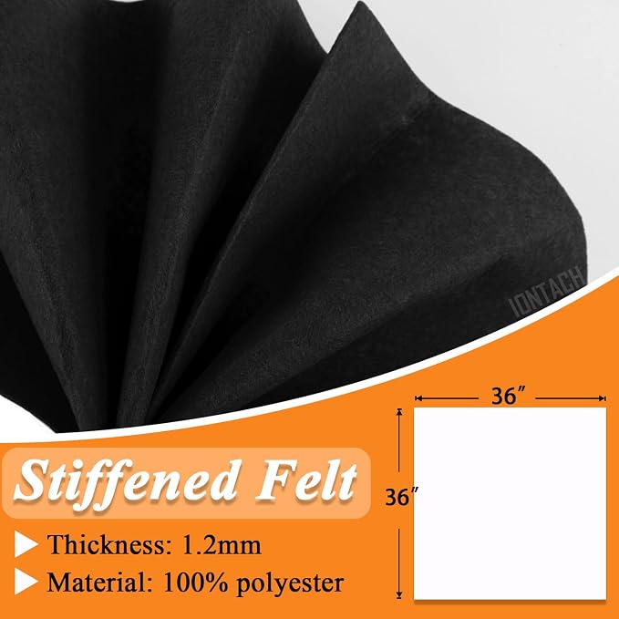 IONTACH 36" X 36" Black Stiff Felt Fabric 1.2mm Thick | Felt Sheet - Image 3