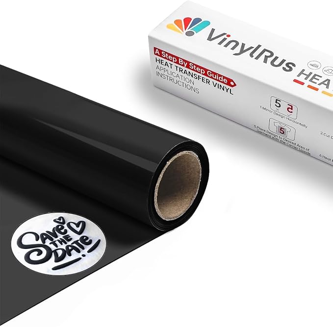 VinylRus Black Puff Vinyl Heat Transfer -12” x 6ft Puffy 3D Iron on Vinyl by VinylRus
