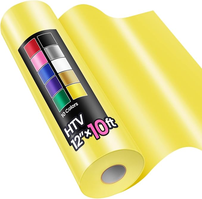 Sooez 12" x 10ft Heat Transfer Vinyl Roll Yellow, Iron on Vinyl by Sooez