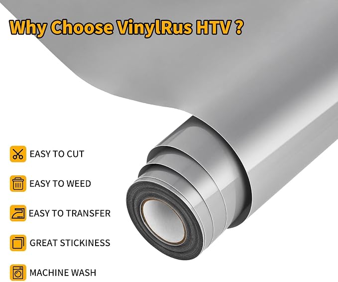 VinylRus Heat Transfer Vinyl-12” x 20ft Silver Iron on Vinyl Roll - Image 3