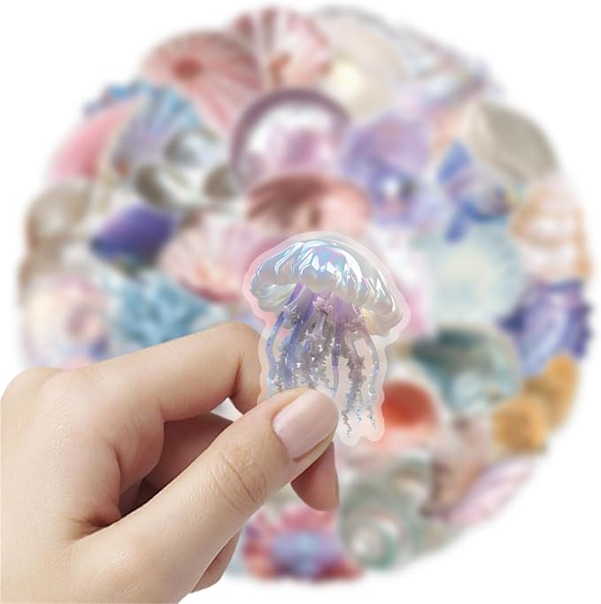 50PCS Sea Shell Stickers Aesthetic PET Transparent Conch Sticker Clamshell - Image 3