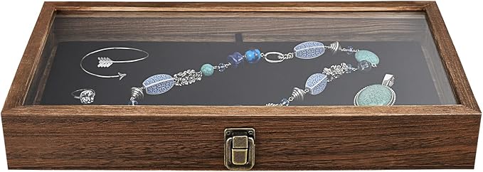 MOOCA 2 Pcs Wooden Jewelry Display Case Tempered Glass Top Lid, Gemstone - Image 4