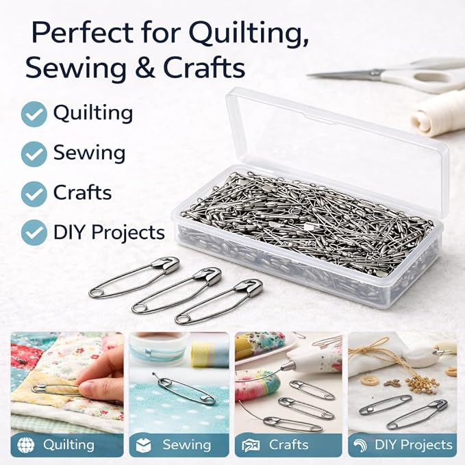 250 PCS 1.5 Inch Curved Safety Pins, Stainless Steel Quilting Pins | Curved - Image 5