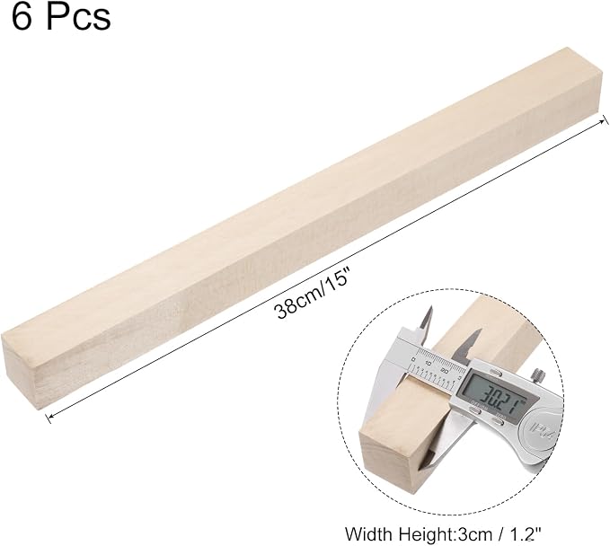 MECCANIXITY 6pcs Wood Sticks, 1.2"x 1.2" x 15" Rectangle Wooden Cube Wood - Image 2