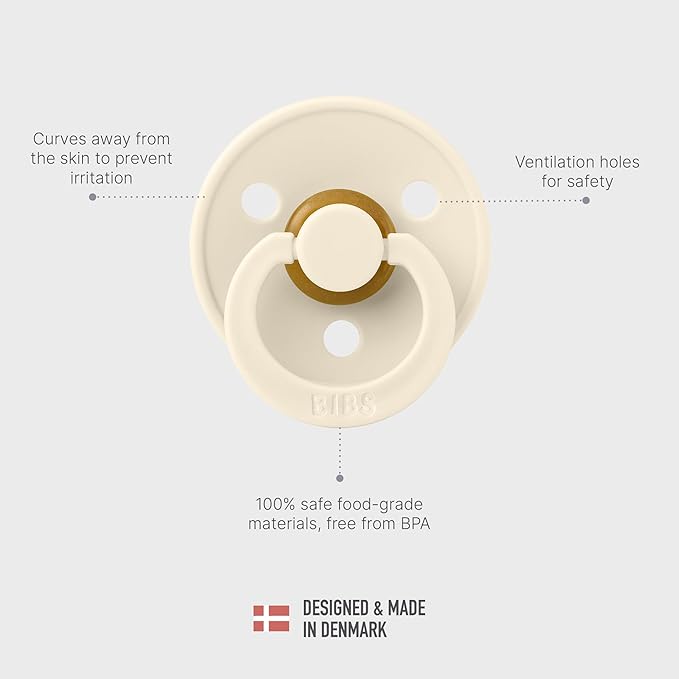 BIBS Pacifiers Colour Collection | Natural Rubber Baby Pacifier | Set of 2 BPA-Free Soothers | Made in Denmark | 18+ Months (Pack of 2) | Blush/Ivory