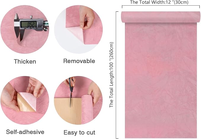 CHIHUT 12''x100'' Peach Pink Self Adhesive Velvet Flocking Contact Paper - Image 8