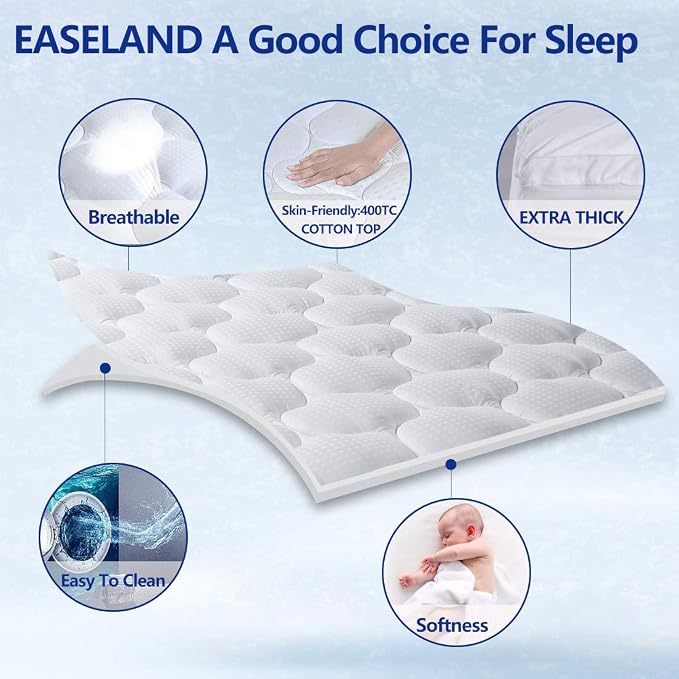 EASELAND Twin XL Mattress Topper Pillow Top Mattress Cover Quilted Fitted - Image 2