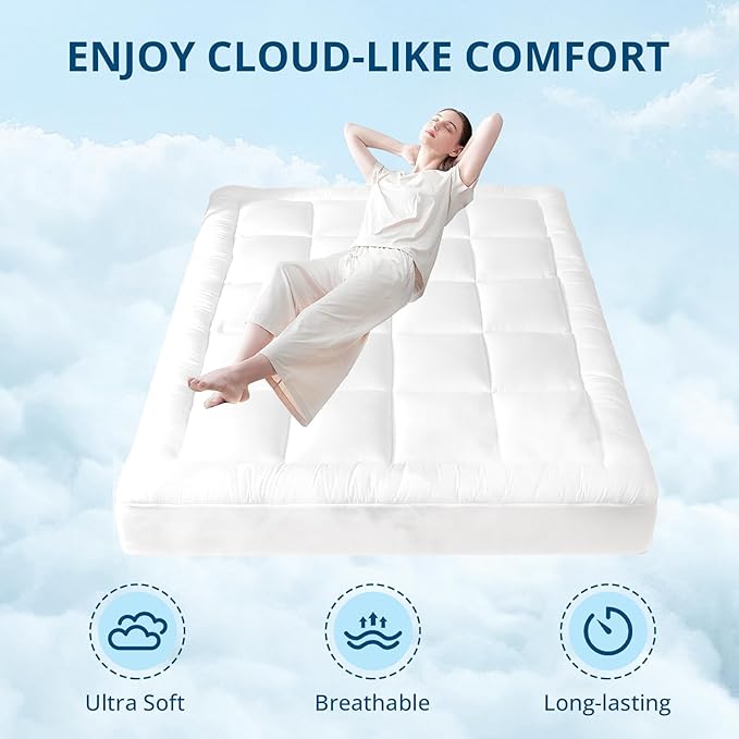 YUGYVOB Mattress Pad Extra Thick, and Breathable King Mattress Topper 8-21" - Image 2