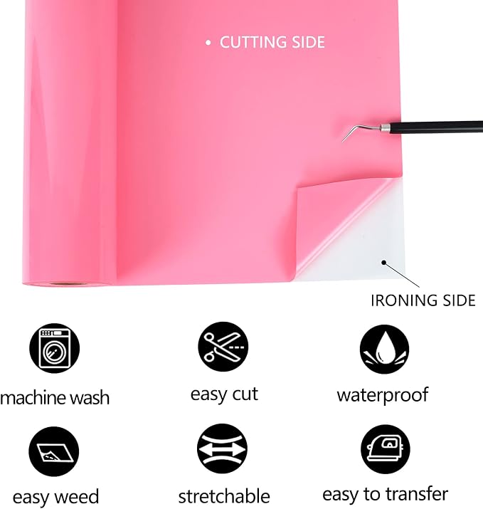 TUMIYA Pink Heat Transfer Vinyl HTV Rolls, Glossy Adhesive HTV Vinyl - Image 2