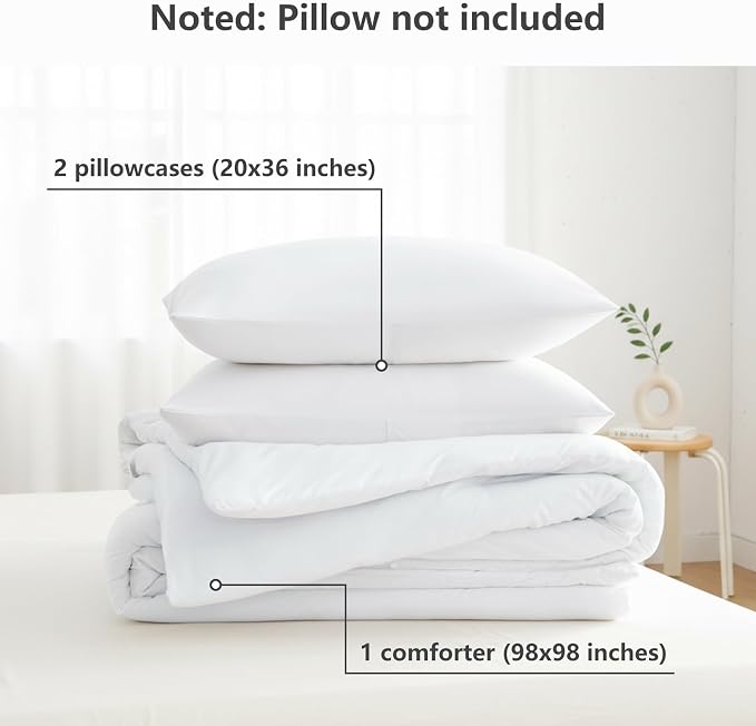 CozyLux Oversized Queen Comforter Set White, 3 Pieces 98x98 Solid Breathable - Image 7