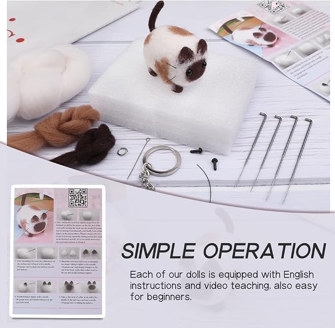 QMNNMA Needle Felting Kits for Beginners, Siamese Cat Wool Felting Kit | Needle - Image 3