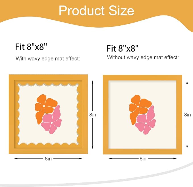 8x8 Picture Frame with Wavy Mat, Wooden Real Glass 8 x 8 Photo Frame - Image 2