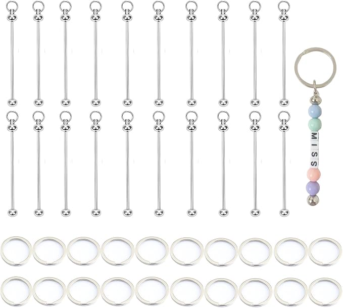 20 Pcs Beadable Keychain Bars Blanks Keychain Making Supplies by Unknown