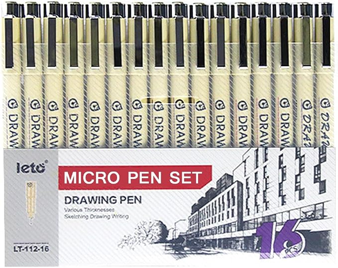 Muchcute Micro Fineliner Drawing Art Pens: 16 Black Fine Line Waterproof Ink - Image 3