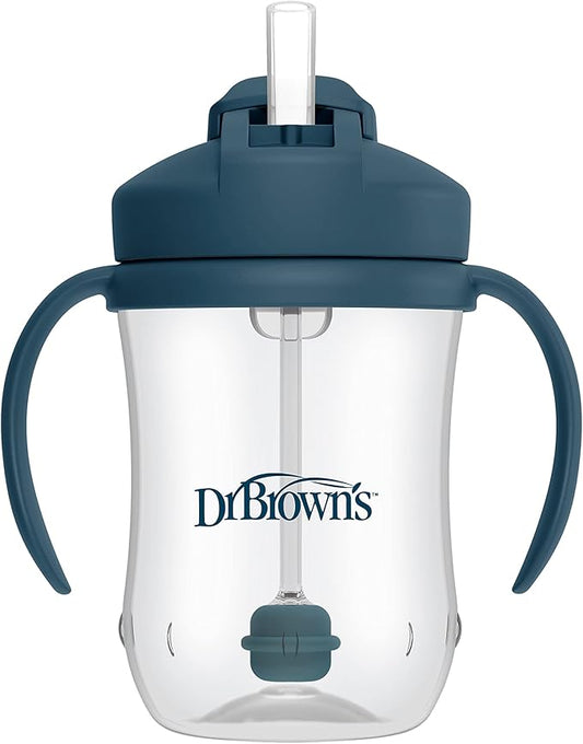 Dr. Brown's Milestones Baby's First Straw Cup, Training Cup with Weighted Straw, 9oz/270mL, Dark Blue, BPA Free, 6m+