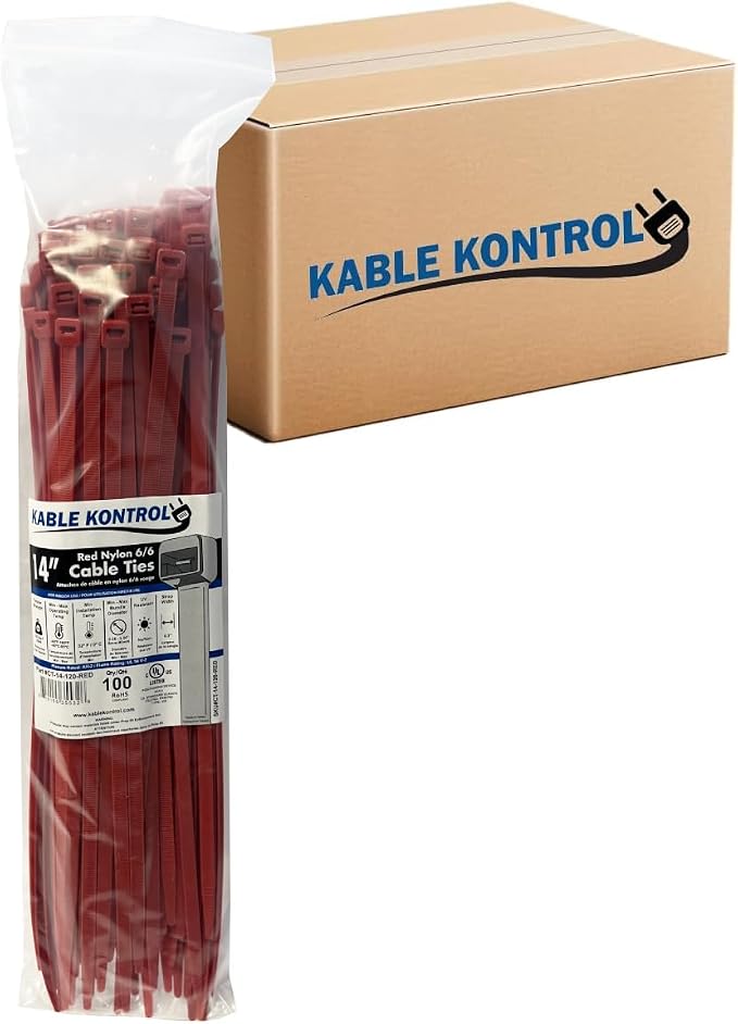 Kable Kontrol Red Zip Ties Bulk Pack 14 Inch 3500 Pcs, 120 Lbs Tensile Strength by KABLEKONTROL%C2%AE