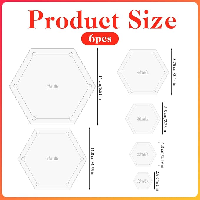 6 PCS Hexagon Templates Quilting Acrylic Templates Set, Diameter Hexagon Ruler - Image 2