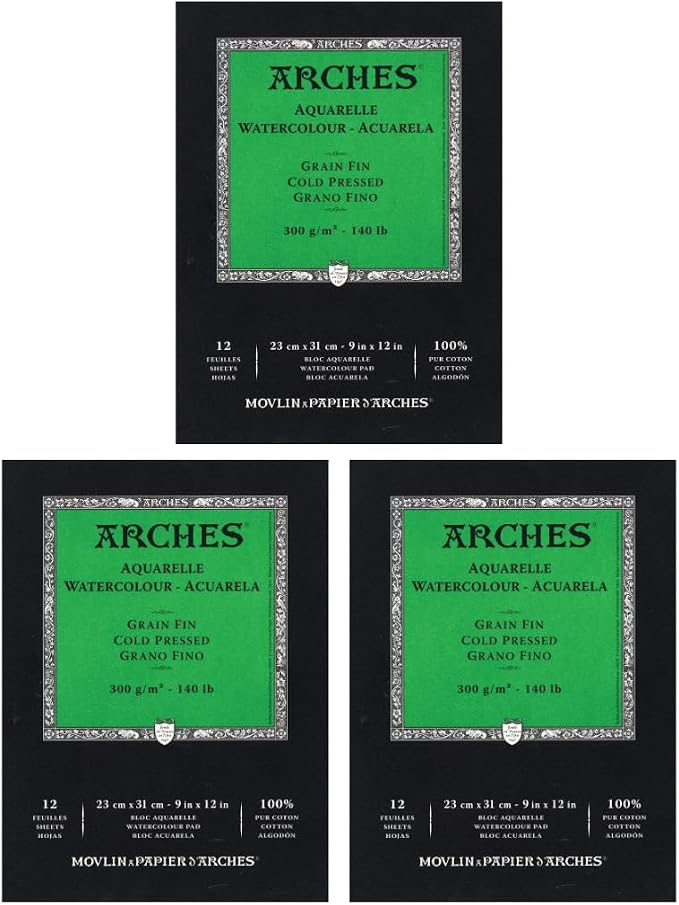 Arches Watercolor Paper Pad, 140 Pound, Cold Press, 12 Sheets/Pack, Case of 3 by ARCHES