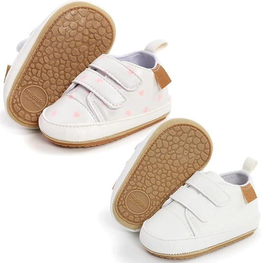 2Pairs Baby Shoes,Boys Girls Non-Slip Rubber Sole Sneakers,Unisex Infant Soft Lightweight First Walking Crib Shoes