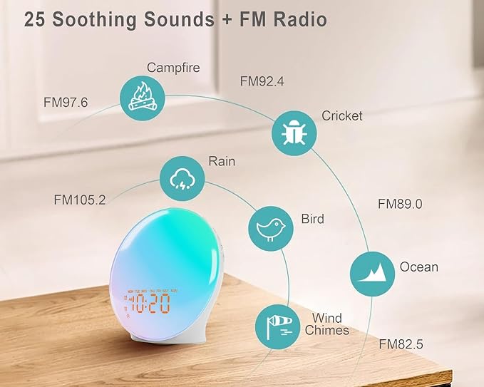 JALL Sunrise Alarm Clock with 25 Soothing Sounds, Sunset Lamp & 5W Bluetooth - Image 4