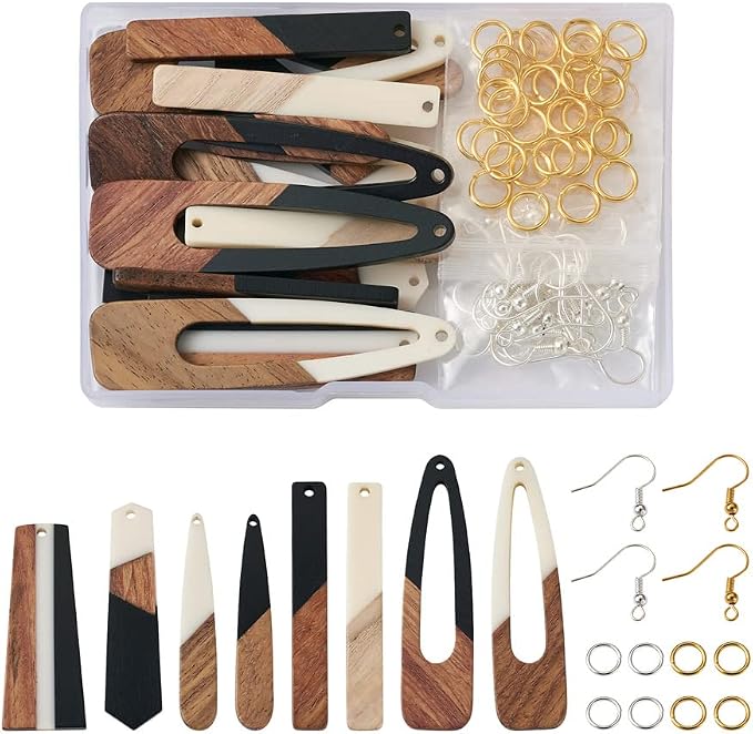 FASHEWELRY 16Pcs Teardrop Resin Wood Earrings Charms Long Drop Shape Wooden - Image 6