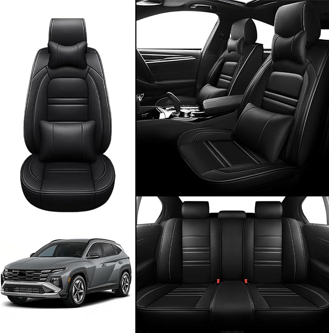 Car Seat Covers for Hyundai Car Tucson 2005-2025 | 5-Seats Seat Covers, Waterproof Seat Protectors, Automotive Seat Covers (Full Set with Pillow,Black)