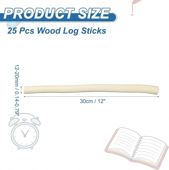 PATIKIL 25 Pcs 12inch Wood Log Sticks, 0.47-0.79inch in Diameter Natural - Image 2