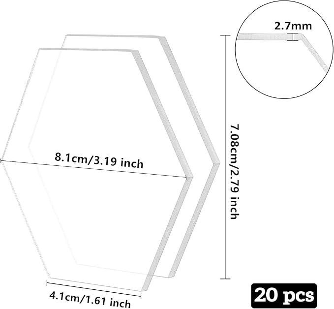BENECREAT 20PCS 3.2x2.8 Inch Clear Acrylic Sheet Hexagon Cast Sheet - Image 2