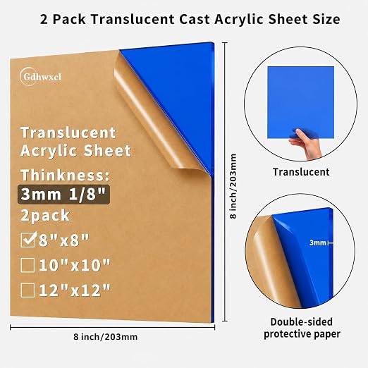 1/8 Thick 8 x 8 inch Translucent Acrylic Sheets - Image 2